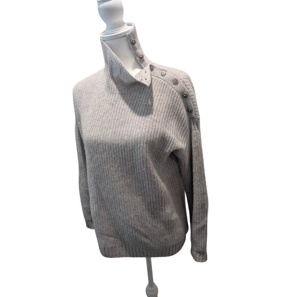Garnet Hill Sweater Women's Recycled Cashmere Button Turtleneck Gray Size Small - Picture 2 of 7